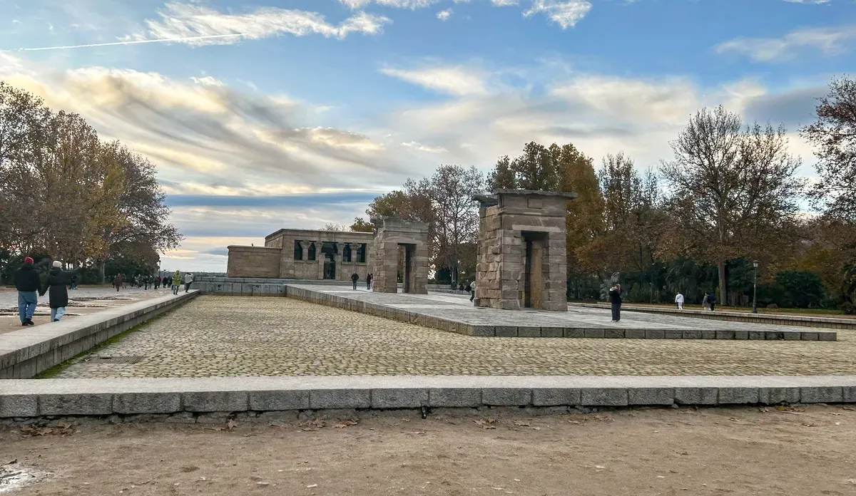 Templo de Debod and its esplanade with the western view of Madrid